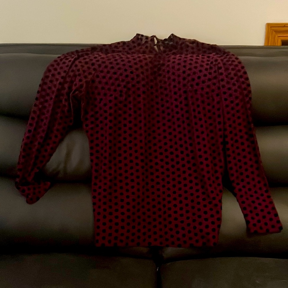 Lane Bryant blouse 14/16,semi see-through,polkadots lovely burgundy color